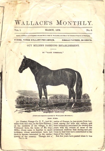 Article about Guy Miller's Breeding Establishment (Greycourt Stock Farm) appearing in the March, 1876 issue of Wallace’s Monthly. chs-015011